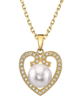 Akoya Pearl Heart-Shaped Diamond Pendant- Choose Your Pearl Color - Model Image