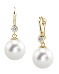 Freshwater Pearl & Diamond Michelle Earrings- Various Colors - Secondary Image