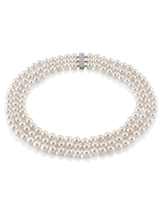 Hanadama Akoya White Pearl Triple Strand Necklace
