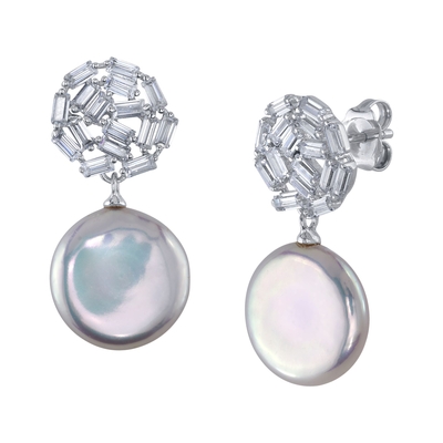 White Freshwater Baroque Coin Pearl Athena Earrings