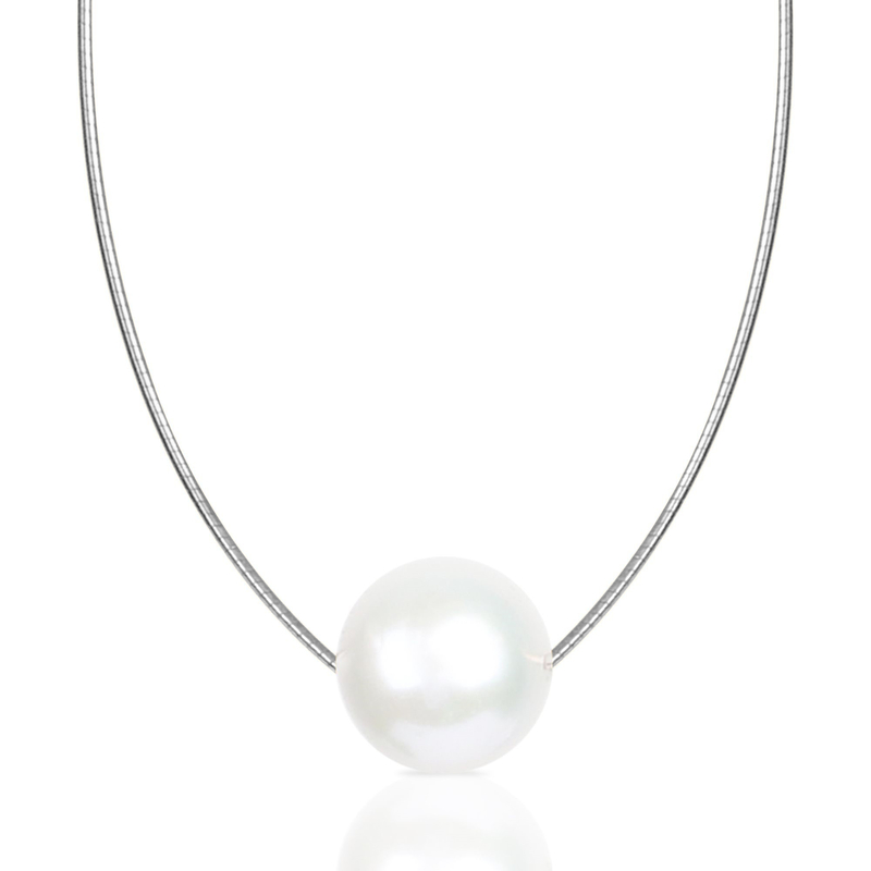 14K Round Omega Large 13mm Pearl Solitaire Necklace - Third Image