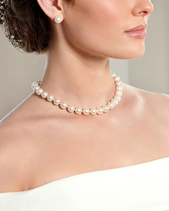 9.5-10.5mm White Freshwater Pearl Necklace- AAAA Quality - Model Image