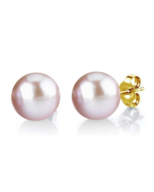 10mm Pink Freshwater Round Pearl Stud Earrings - Third Image