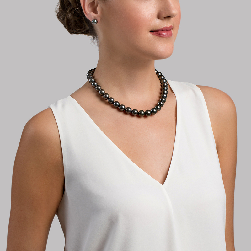 11-13mm Tahitian South Sea Pearl Necklace - AAAA Quality - Model Image