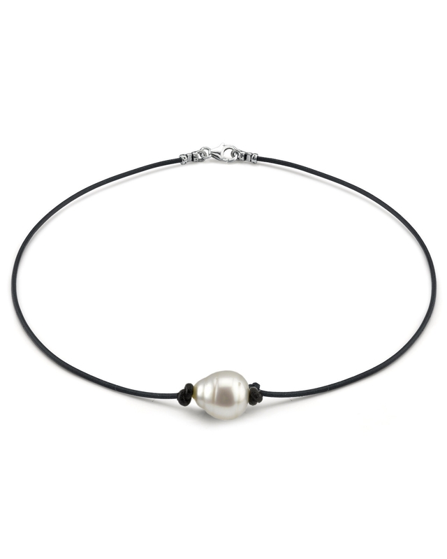 White South Sea Baroque Pearl Leather Necklace
