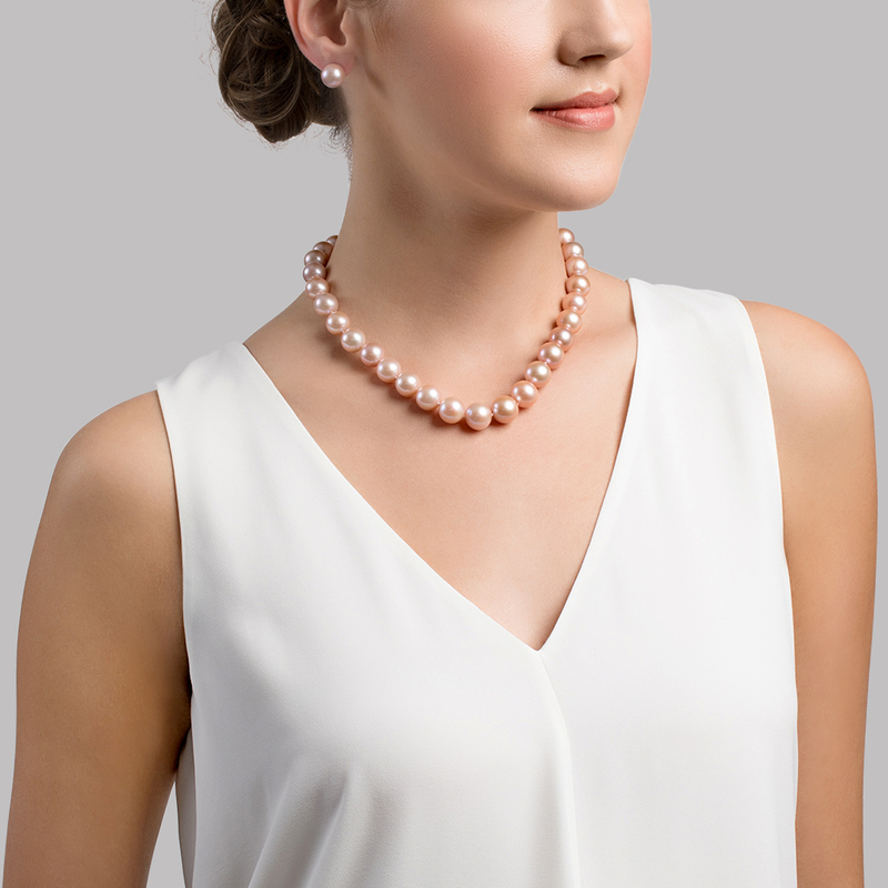 12-13mm Pink Freshwater Pearl Necklace - AAAA Quality - Model Image