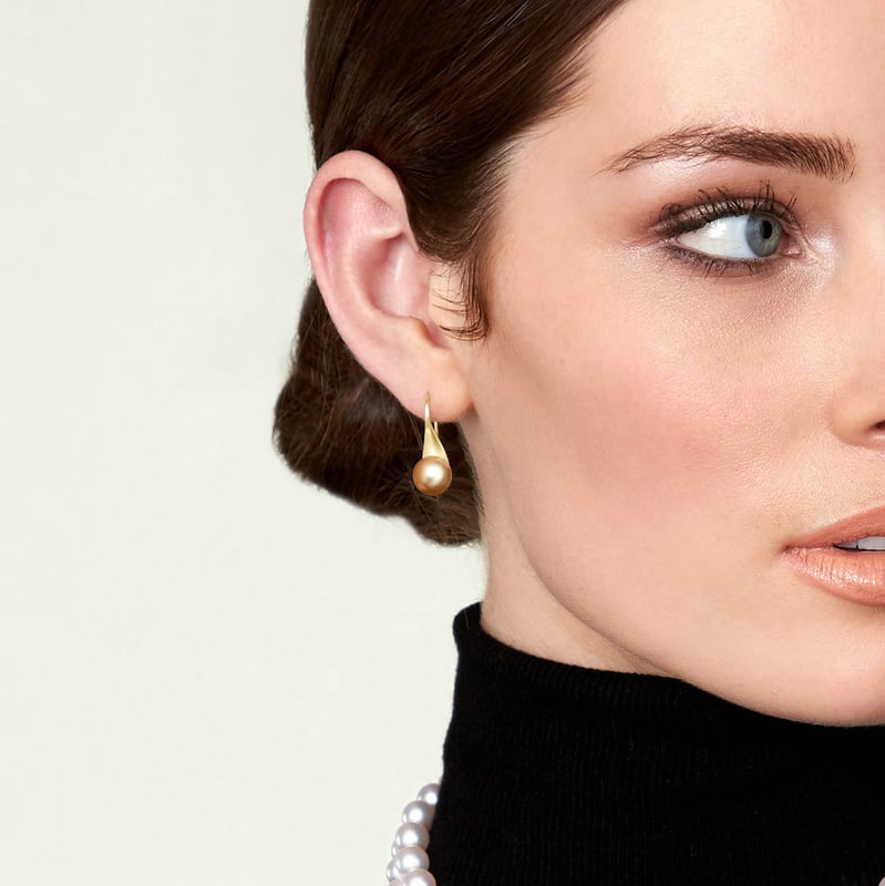 Golden South Sea Pearl Gaby Earrings - Model Image