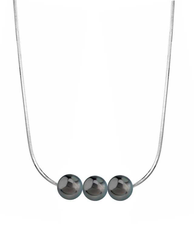 Pearl Moments - 8mm Tahitian South Sea Pearl Silver Adjustable Chain Necklace - Model Image