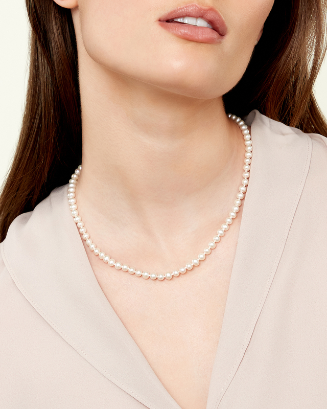 6.0-6.5mm Hanadama Akoya White Pearl Necklace - Model Image