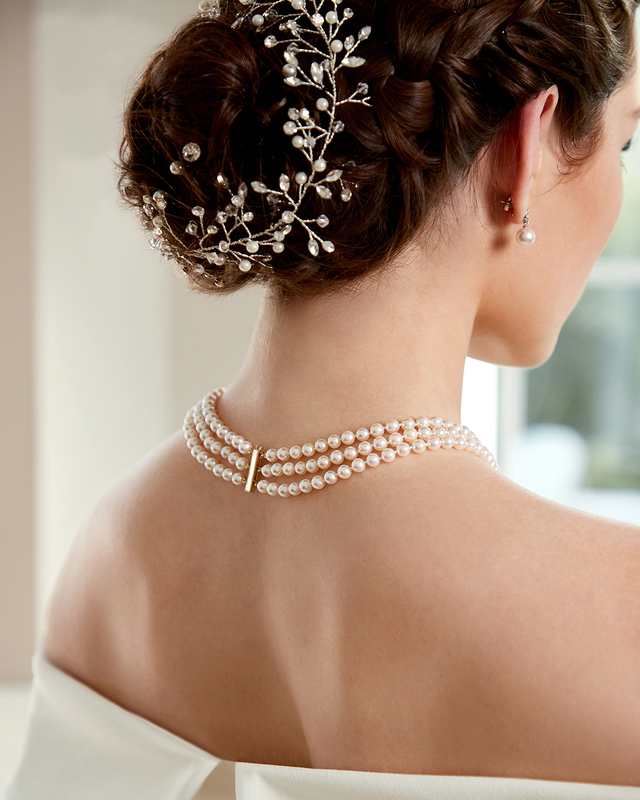 Triple Strand White Akoya Pearl Necklace - Secondary Image