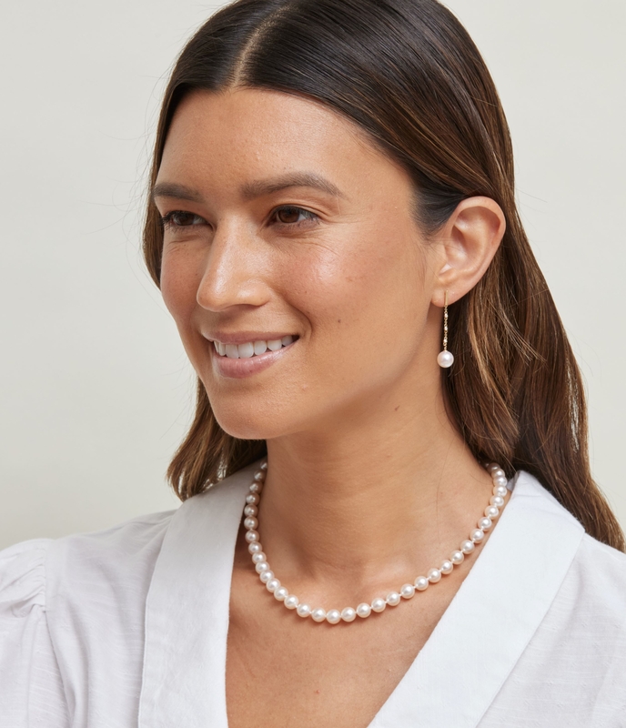 Freshwater Pearl & Diamond Estelle Earrings - Secondary Image