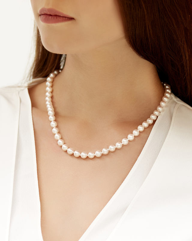 7.0-7.5mm Japanese Akoya White Pearl Necklace- AAA Quality - Secondary Image
