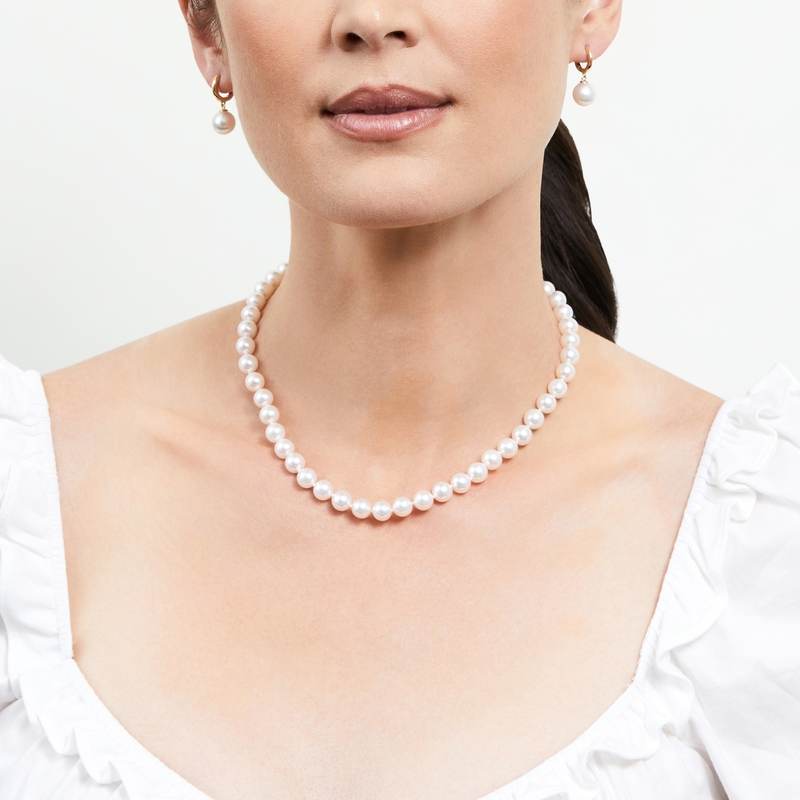 7.5-8.0mm Hanadama Akoya White Pearl Necklace - Model Image