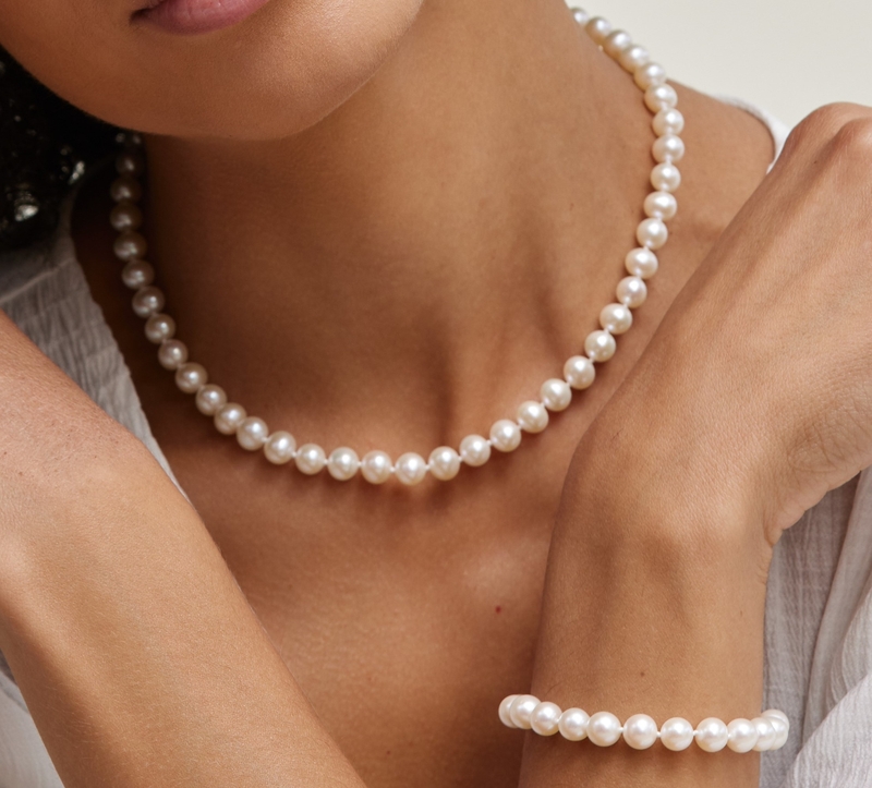 7.0-7.5mm White Freshwater Pearl Necklace - AAAA Quality - Pure Pearls