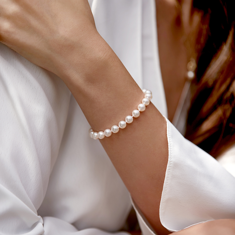 7.0-7.5mm Akoya White Pearl Bracelet- Choose Your Quality - Secondary Image
