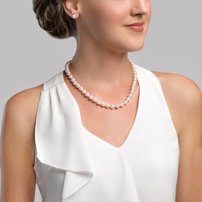8-9mm White Freshwater Choker Length Pearl Necklace - Secondary Image