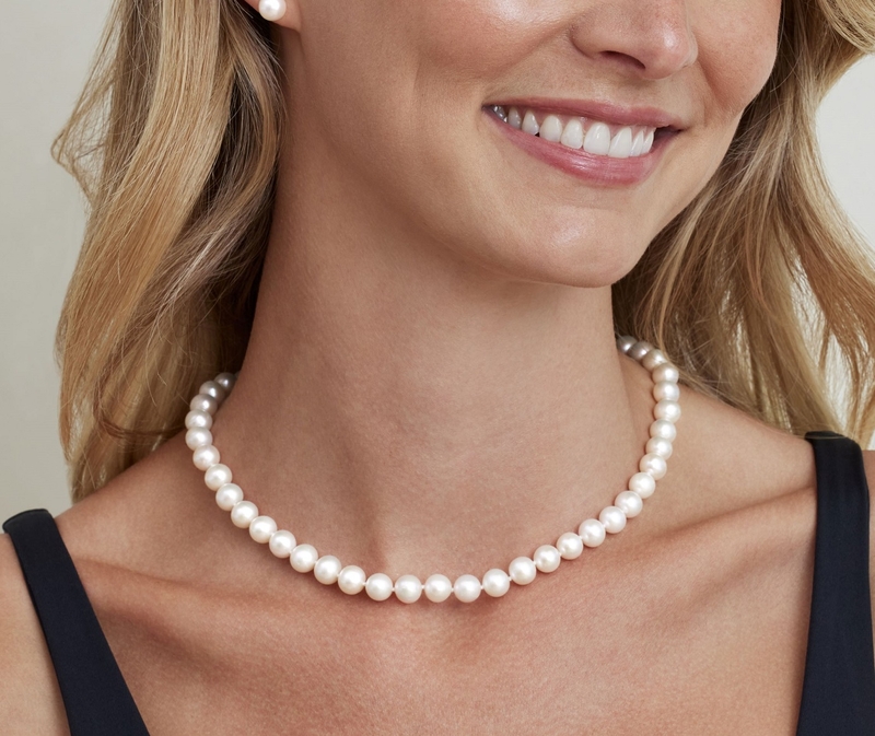 8.0-8.5mm White Freshwater Pearl Necklace - AAAA Quality - Model Image