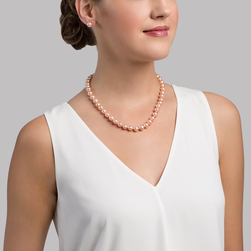 8.5-9.5mm Peach Freshwater Pearl Necklace - AAA Quality - Secondary Image