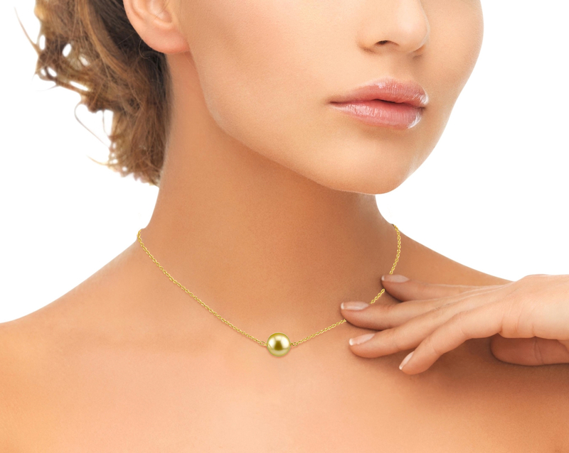 Golden Round Solitaire 14K Pearl Necklace - Secondary Image