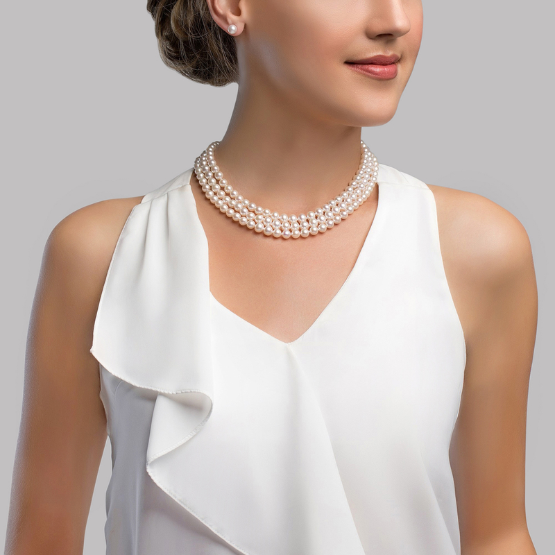 Triple Strand White Freshwater Pearl Necklace - Secondary Image