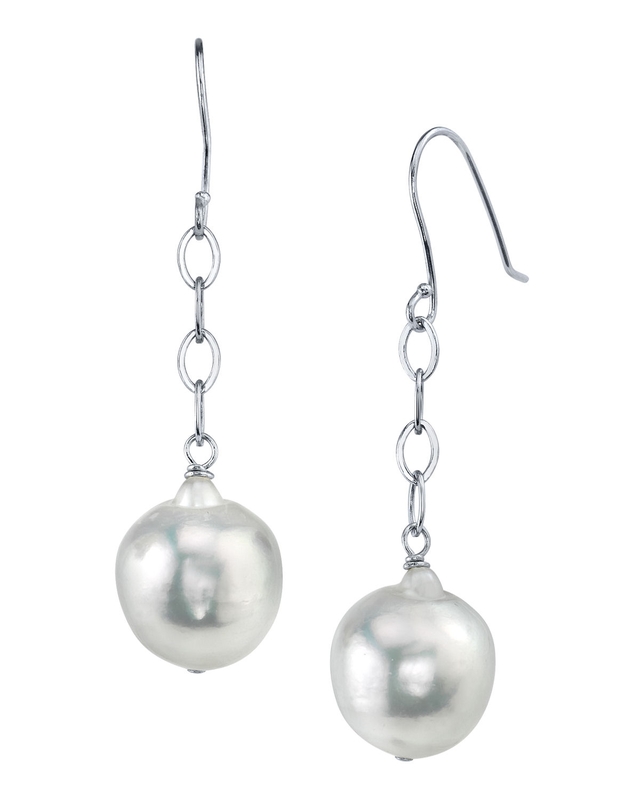 White Akoya Baroque Pearl Dangling Tincup Earrings