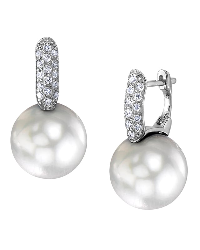 White South Sea Pearl & Diamond Huggie Emily Earrings