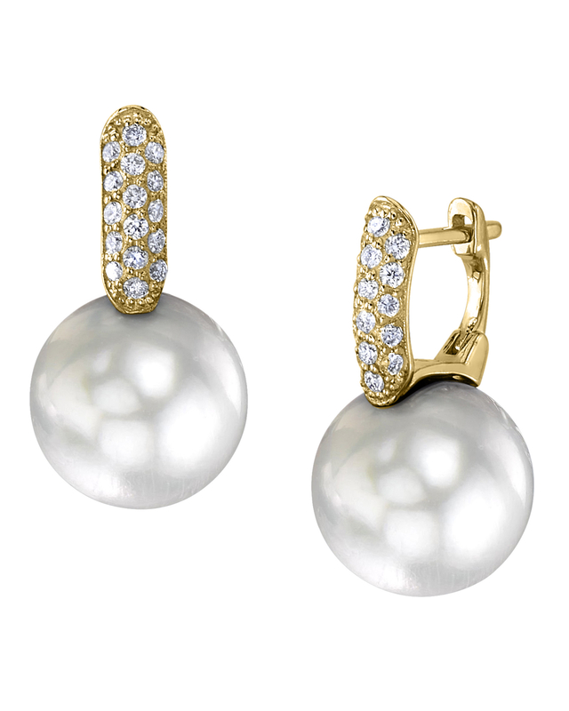 White South Sea Pearl & Diamond Huggie Emily Earrings - Model Image