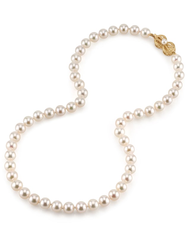 7.5-8.0mm Japanese Akoya White Pearl Necklace- AAA Quality - Secondary Image