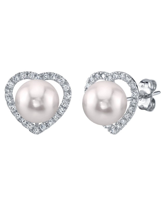 Akoya Pearl & Diamond Heart Amour Earrings