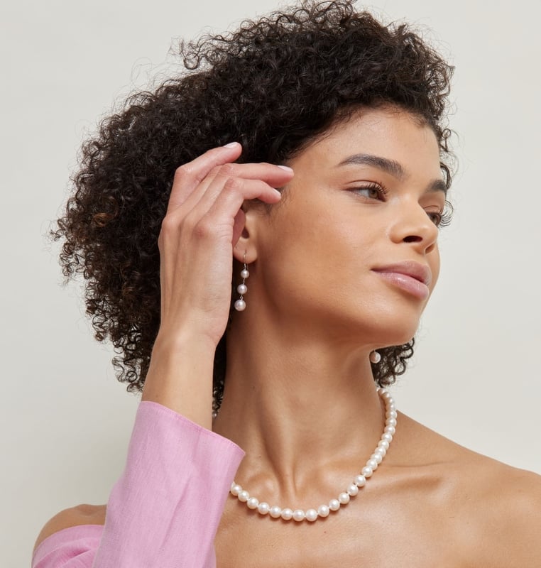 White Akoya Pearl Triple Drop Earrings - Secondary Image