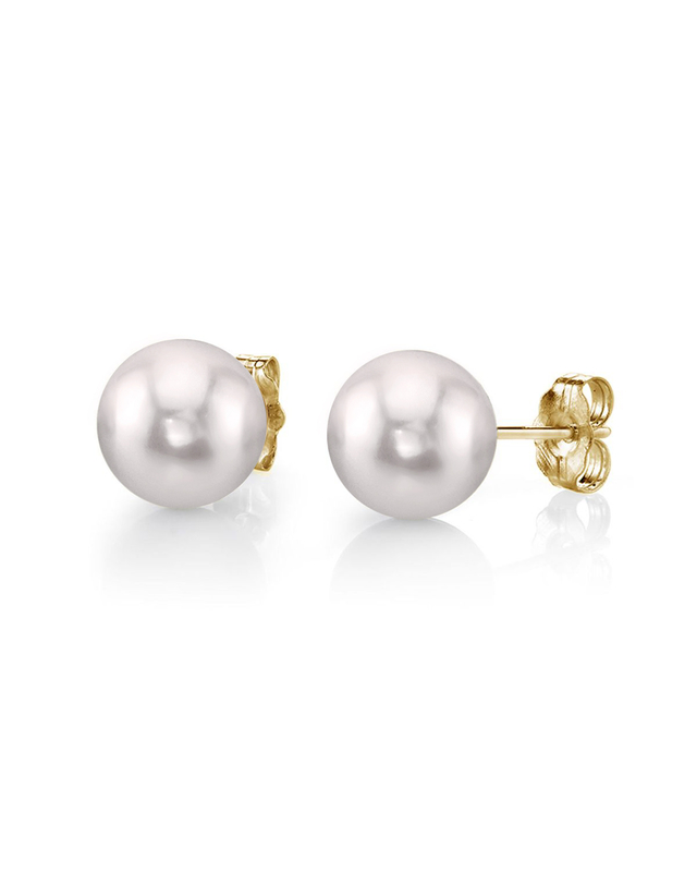 9.5-10.0mm White Akoya Round Pearl Stud Earrings - Third Image