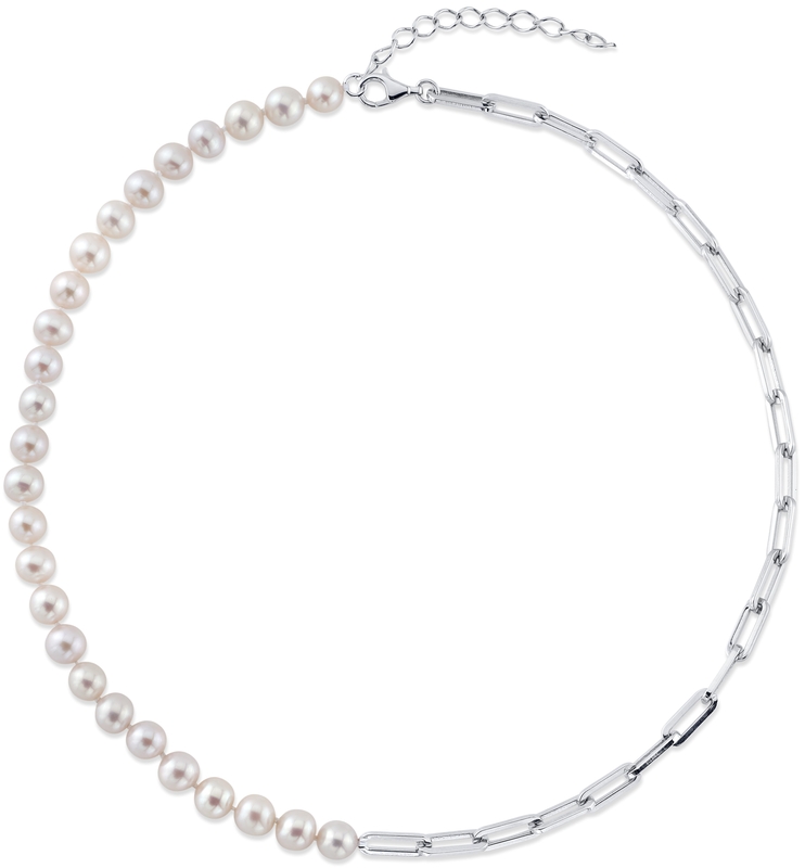 7mm White Freshwater Amelia Pearl & Chain Necklace