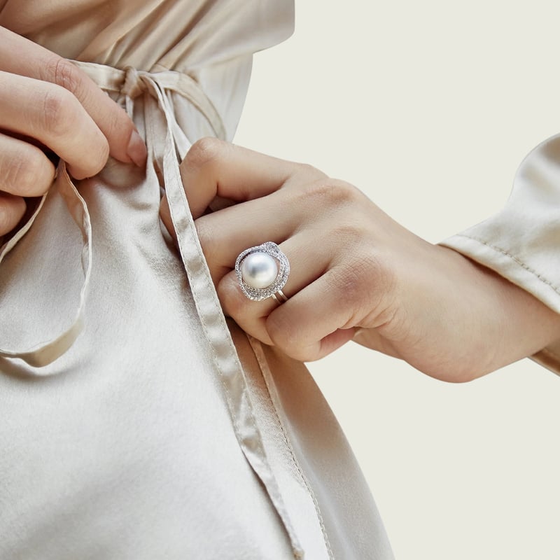 South Sea Pearl & Diamond Braided Ring - Model Image
