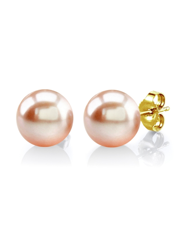 9mm Peach Freshwater Round Pearl Stud Earrings - Secondary Image