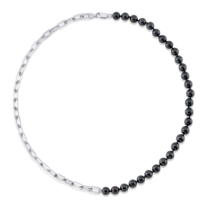 7.5-8.0mm Black Freshwater Pearl & Chain Blake Necklace