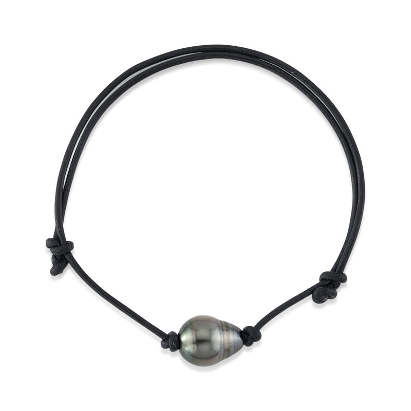 Tahitian Baroque Pearl Leather Adjustable Bracelet for Men