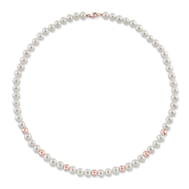 7.5-8.0mm White Freshwater and Rose Gold Cultured Pearl Corey Necklace