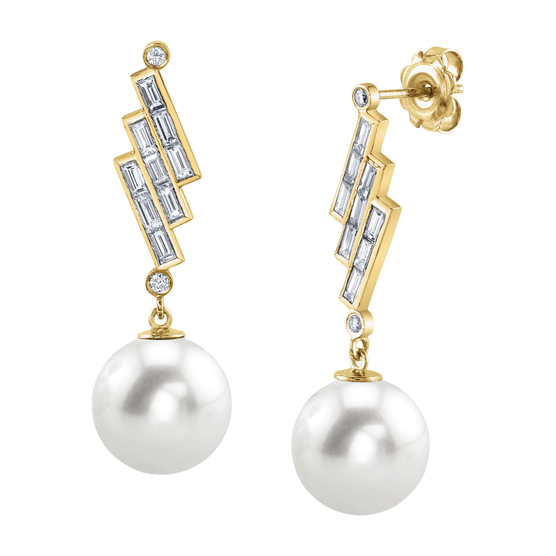 South Sea Pearl & Diamond Bowie Earrings - Model Image