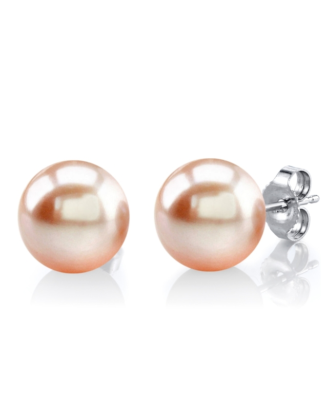 11mm Peach Freshwater Round Pearl Stud Earrings