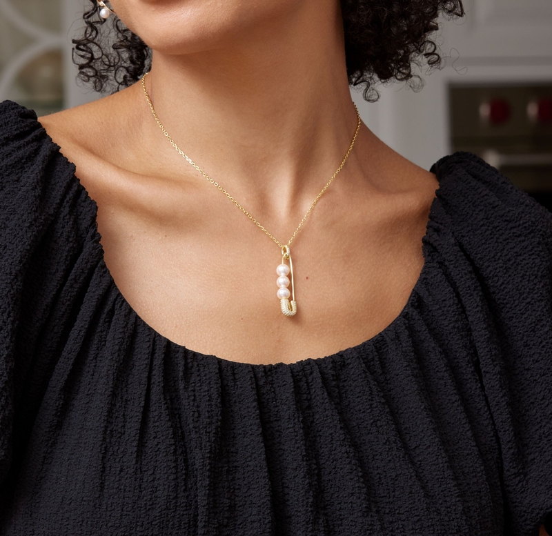 White Akoya Cultured Pearl Safety Pin Eden Pendant - Model Image