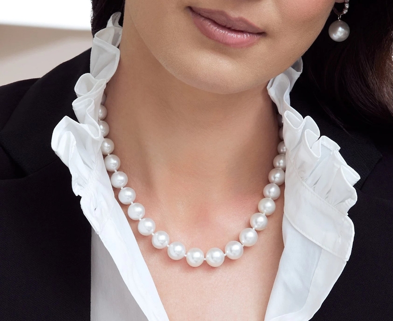 11-13.6mm White South Sea Pearl Necklace - AAA+ Quality VENUS CERTIFIED - Model Image