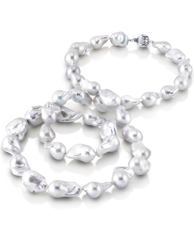 13-16mm White Freshwater Baroque Pearl Necklace - AAA Quality