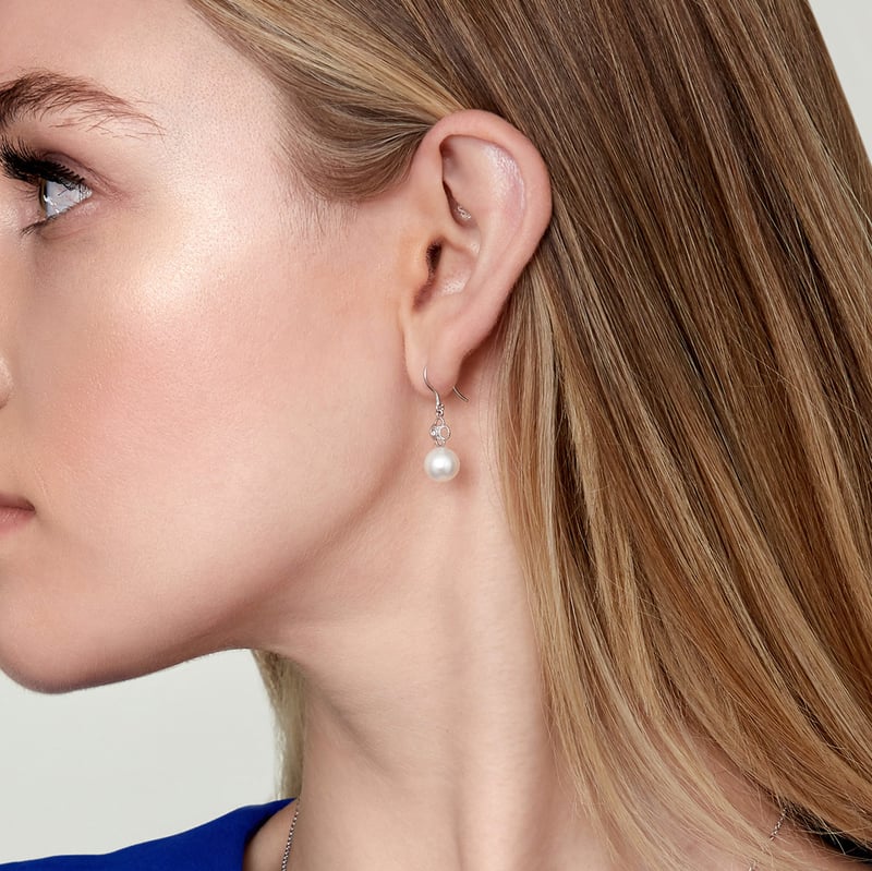Akoya Pearl & Diamond Lacy Earrings - Model Image