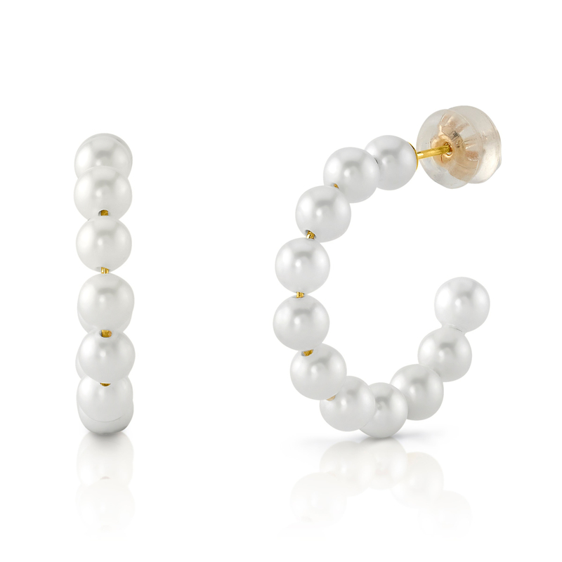 14K Gold White Freshwater Pearl Hoop Zoya Earrings - Third Image