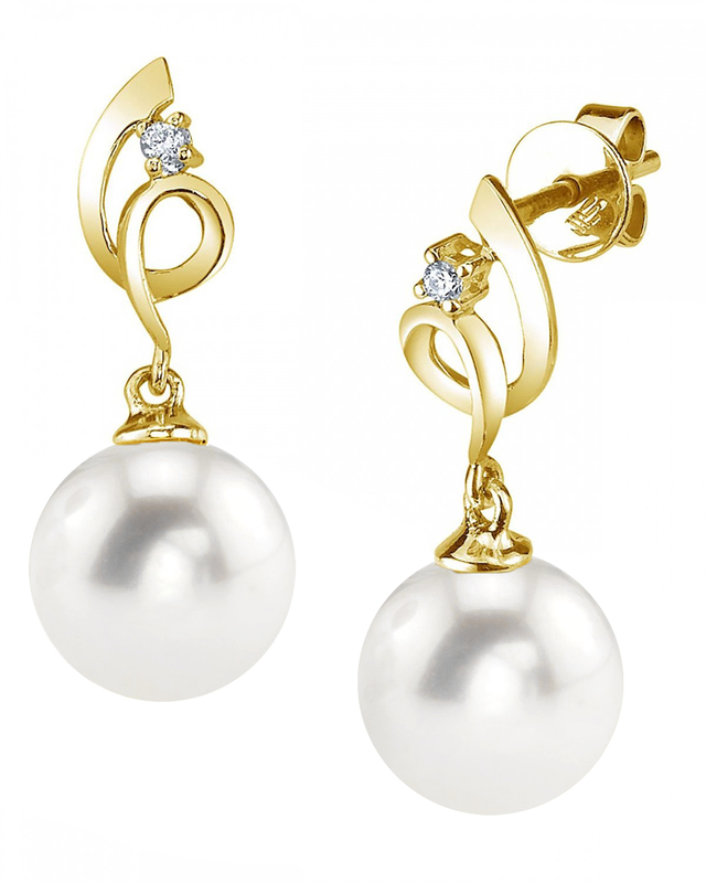 14K Gold Freshwater Pearl & Diamond Symphony Earrings - Third Image