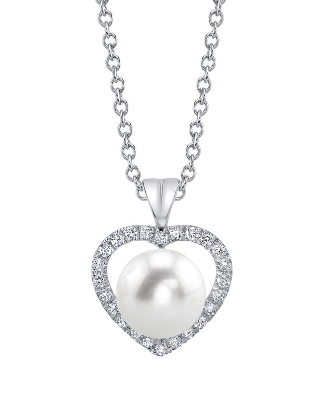 Freshwater Pearl & Diamond Heart Amour Pendant