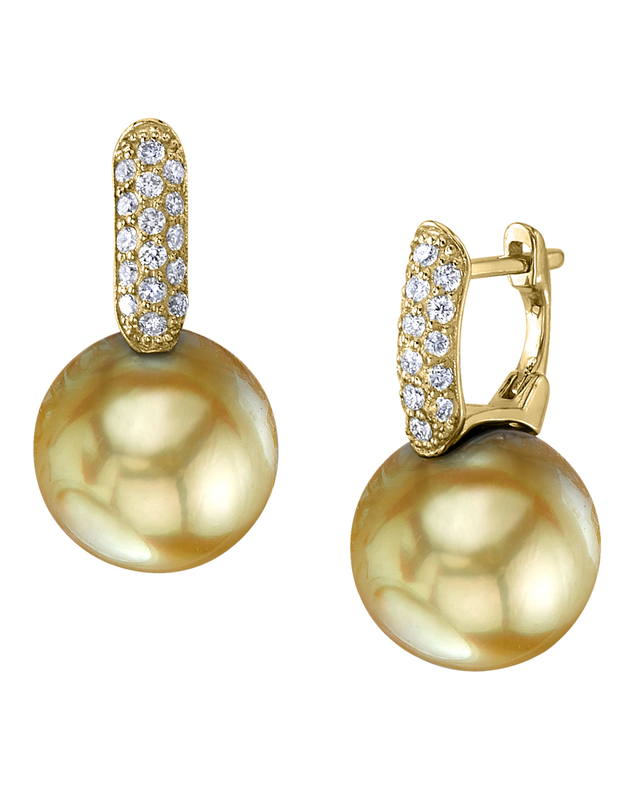 Golden South Sea Pearl & Diamond Huggie Emily Earrings