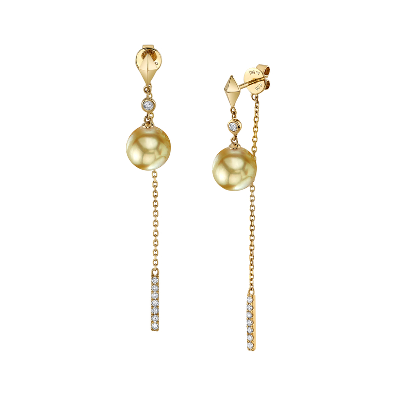 Golden South Sea Pearl & Diamond Threader Krystal Earrings