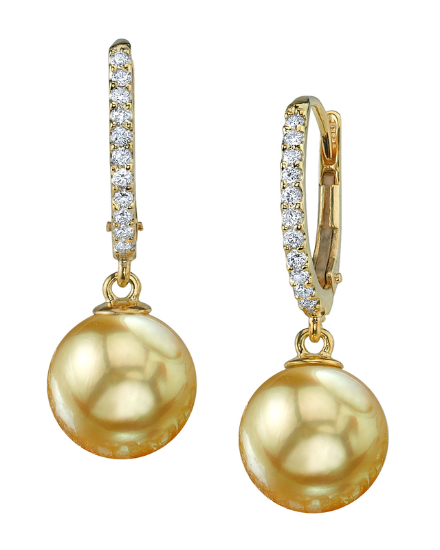 Golden Pearl & Diamond Huggie Aurora Leverback Earrings