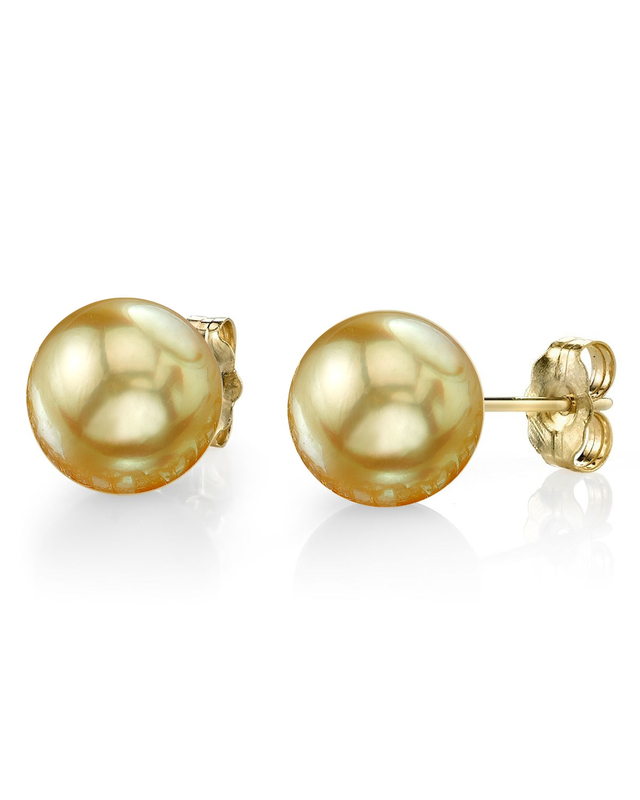 10mm Golden South Sea Round Pearl Stud Earrings- Choose Your Quality